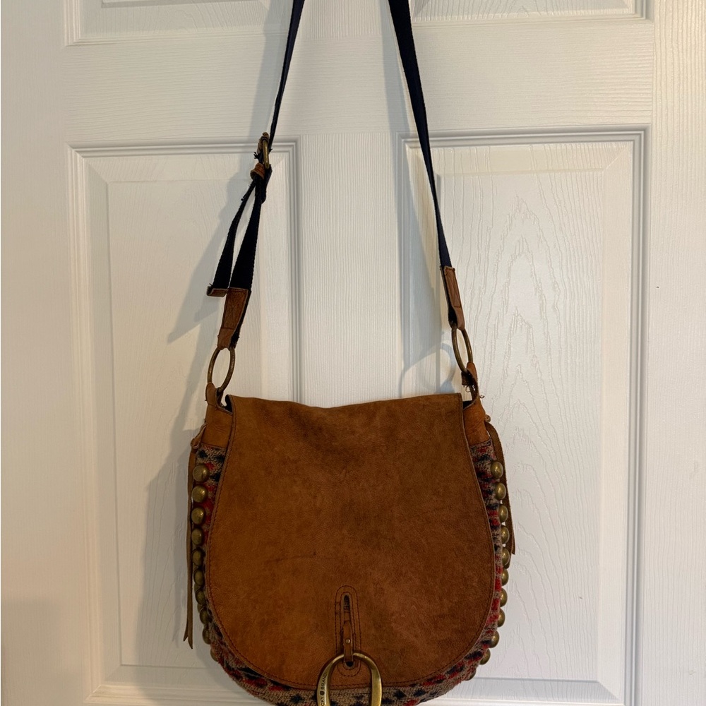 Lucky Brand Sweater and Leather Shoulder Bag with Colorful Accents